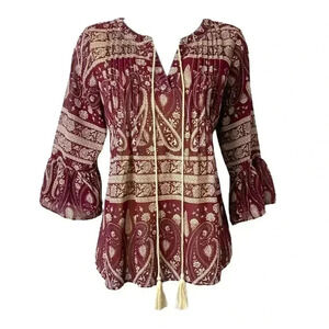 Skies Are Blue Paisley Boho Blouse Top